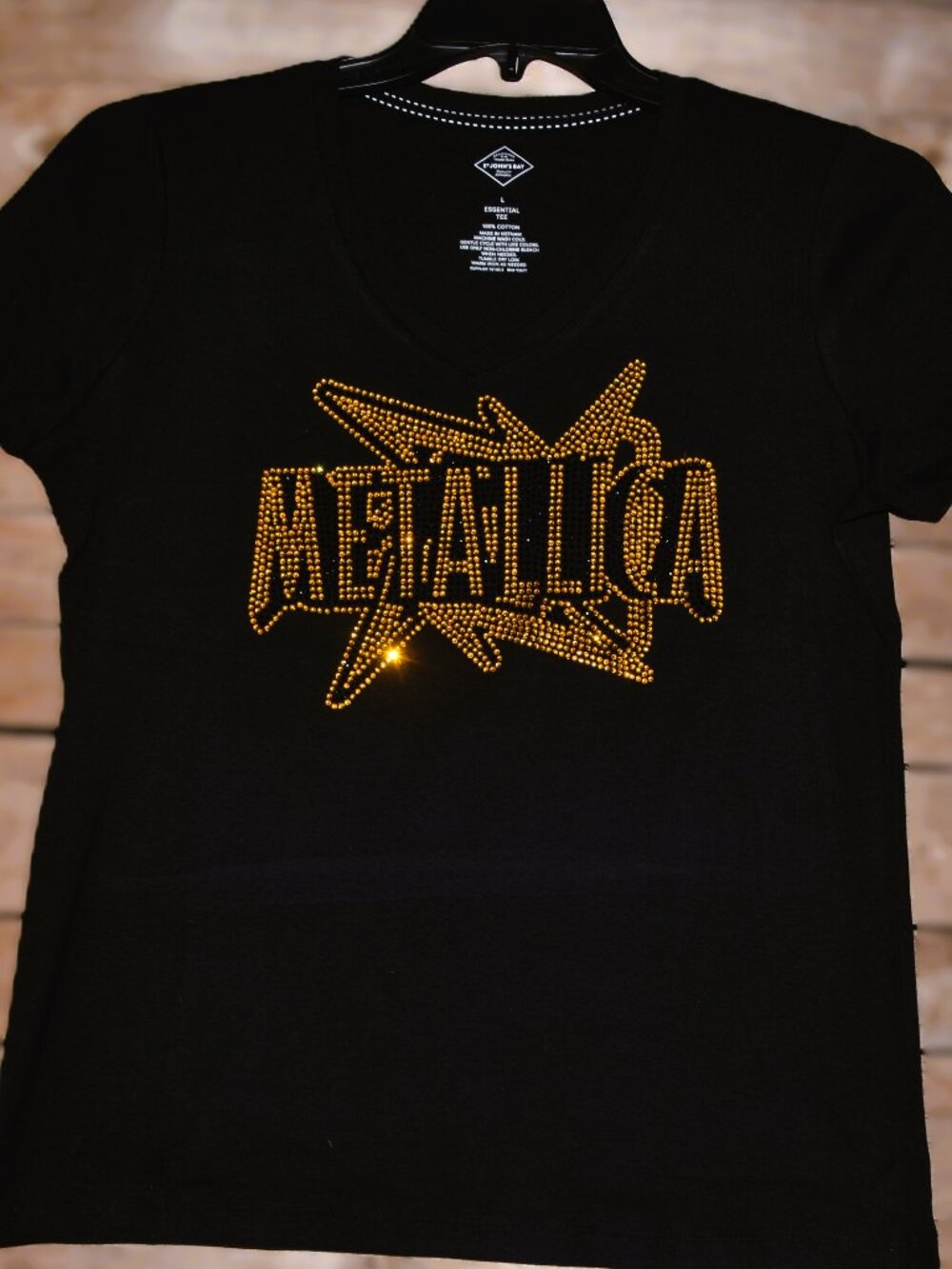 Metallica rhinestone bling black Vneck short sleeve shir XS S M L XL…
